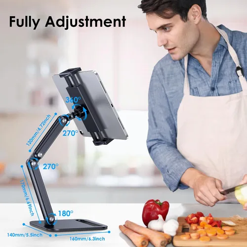 Vista 3 de CreaDream Soporte para tablet iPad, soporte de aluminio para tablet con base resistente para escritorio, ángulo totalmente ajustable, compatible