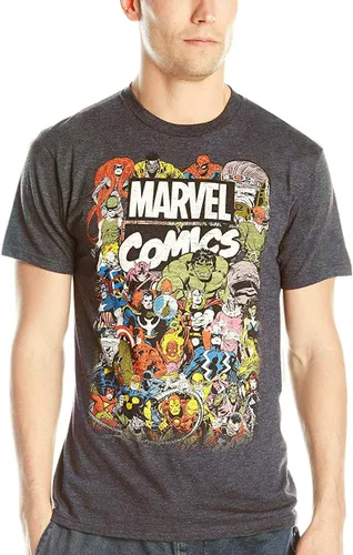 Vista 2 de Marvel Camiseta para hombre Marvel Avengers Comics Crew para hombre Gris Carbón jaspeado