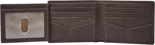 Vista 3 de Fossil Billetera plegable de cuero para hombre con ventana de identificación abatible para hombres, Neel Brown