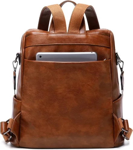 Vista 5 de Mochila de cuero para mujer, tamaño pequeño, a la moda, para todos los días, viajes, bolsa de hombro, color marrón, Marrón, talla única , Fashion