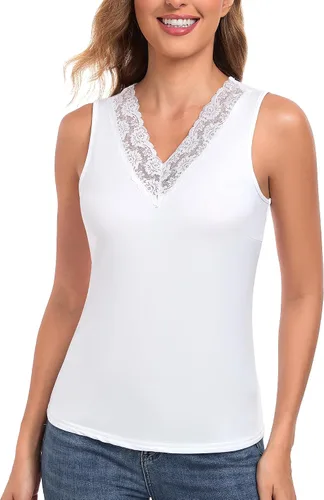 Vista 10 de MANCYFIT Camiseta térmica sin mangas para mujer, de forro polar, sin mangas, capa base, sin costuras, cuello redondo