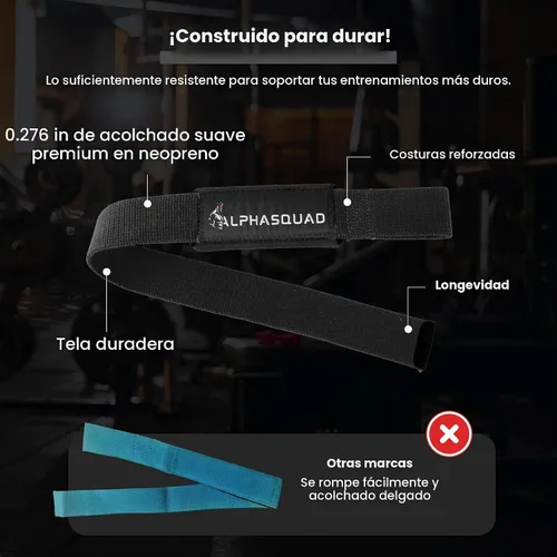 Vista 4 de ALPHASQUAD Correas de levantamiento para levantamiento de pesas – Correas de muñeca resistentes para levantamiento de pesas con envolturas
