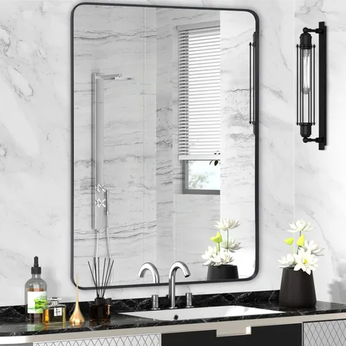 Vista 42 de Espejo arqueado negro de 16" x 20", espejo de pared para baño con arco, espejo de tocador de baño con marco de metal y parte superior arqueada
