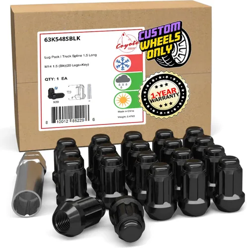 Vista 19 de Wheel Accessories Parts 20 piezas de tuercas de llanta M14x1.5, rosca de 14x1.5, tuerca de seguridad tipo bellota, 1.4" de largo, negras Negro