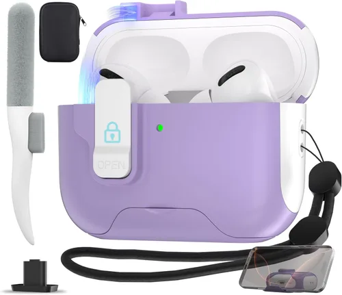 Vista 27 de Maxjoy Funda protectora para AirPods Pro 3 con kit de limpieza, funda rígida militar con bloqueo que absorbe los golpes, azul oscuro