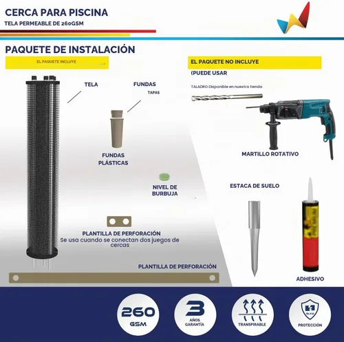 Vista 7 de Windscreen4less - Valla de seguridad para piscinas enterradas, valla de seguridad desmontable con mangas de postes, panel de valla de patio