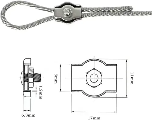 Vista 3 de Abrazadera de cable de cuerda de alambre simplex de acero inoxidable/abrazadera de cuerda de alambre (1/8 pulg. M3)