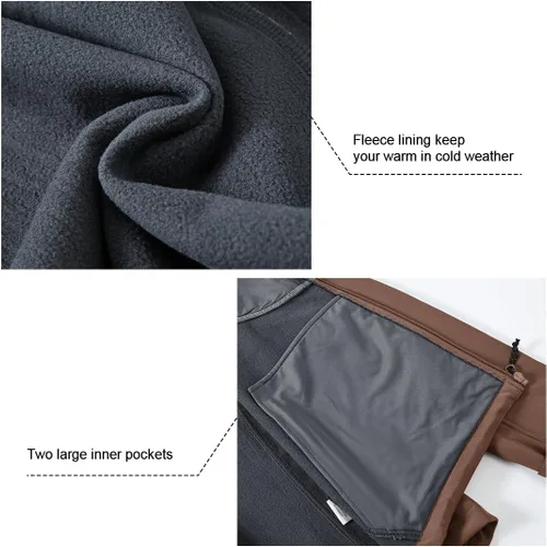 Vista 6 de Gopune Chaqueta Ligera de Carcasa Suave para Hombre con Forro Polar Impermeable con Capucha para Senderismo Chaqueta de Invierno