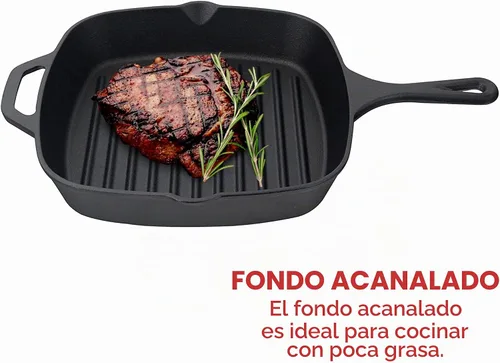 Vista 10 de Jim Beam , Sartén cuadrada de hierro fundido pre-sazonado con crestas, 16 pulgadas, negro