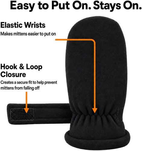 Vista 4 de N'Ice Caps Baby Toddler Mittens Kids 2 Pair Pack Fleece Warm Sherpa Lined Negro + Gris