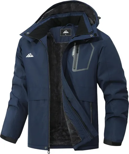 Vista 7 de Chaqueta de esquí de invierno impermeable para hombre, chaqueta de snowboard de invierno impermeable con capucha y forro polar resistente al viento