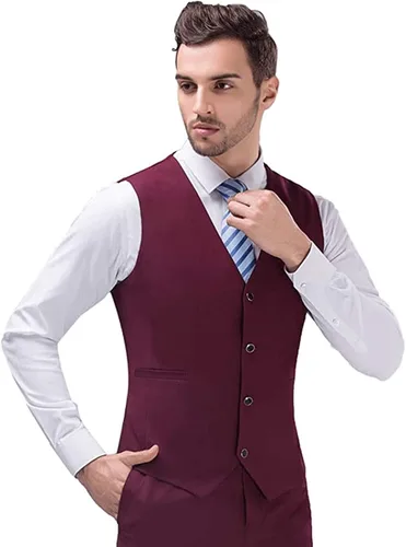 Vista 4 de Chaleco de traje de negocios para hombre, chaqueta ajustada, chalecos de traje casual Beige