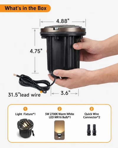 Vista 8 de Gardenreet - Luces de pozo LED de latón - Iluminación en tierra de bajo voltaje para todo clima, luz cableada reemplazable de 12V, bronce antiguo