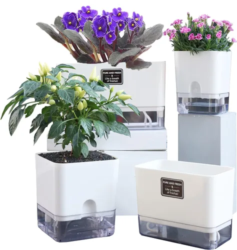 Vista 9 de FAMZ Macetas de autorriego para plantas de exterior, paquete de 4, adecuadas para plantas y flores de jardín de interior y exterior, caja de maceta