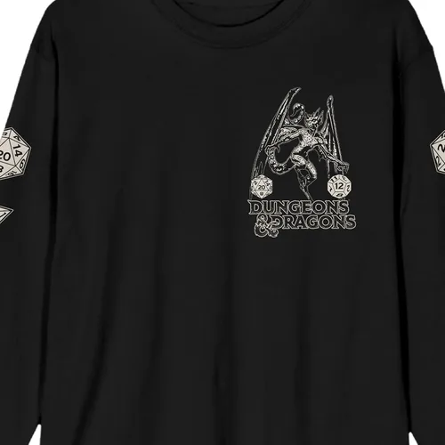 Vista 2 de Dungeons & Dragons Drawing & Dice Art Camiseta negra de manga larga para adultos