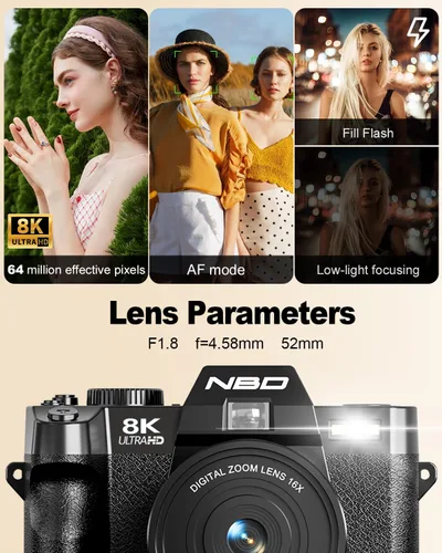 Vista 8 de NBD 8K Digital Cameras for Photography with Dual-Lens 16X Zoom Black