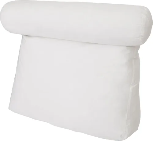 Vista 4 de Relax In Bed Pillow Plain White - Las mejores almohadas de apoyo para tumbona con rollo de cuello para leer o descansar en cama, almohada de espalda