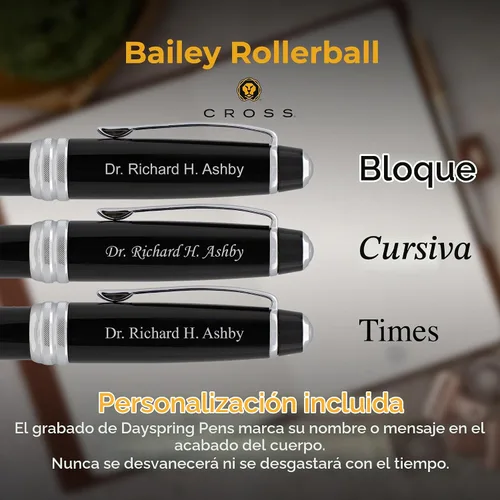 Vista 3 de Cross Bailey - Bolígrafo de punta redonda personalizada en laca negra con Negro