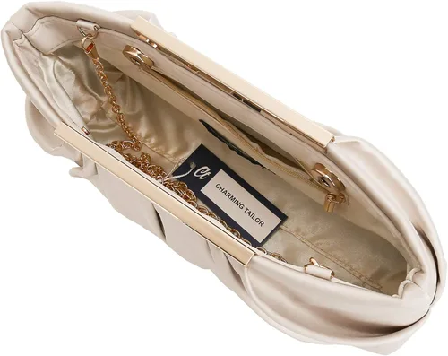 Vista 4 de CHARMING TAILOR Bolso de noche elegante plisado de satén formal simple y elegante para mujer