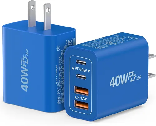 Vista 14 de [Paquete de 2] Cargador de pared USB C, cargador tipo C de 40 W, bloques de 40W 2Pack Azul bebé