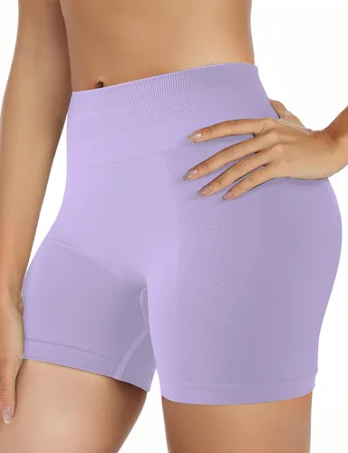 Vista 2 de Buauty Pantalones cortos de gimnasio para mujer, pantalones cortos de entrenamiento de yoga sin costuras, cintura alta de 3.6 pulgadas, pantalones