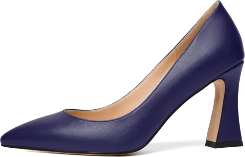 Vista 2 de MERRORI Zapatos de tacón alto y grueso para mujer, sin cordones, punta cerrada, punta puntiaguda, tacón mate, zapatos de tacón de 3.3 pulgadas