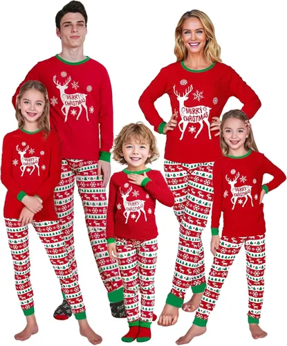 Vista 7 de Pijamas familiares a juego de Navidad pijamas de algodón para vacaciones
