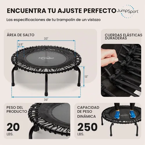 Vista 4 de JumpSport 39” Essential Fitness Trampoline for Adults - Model 250