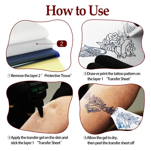 Vista 3 de Magic Creator - 20 piezas de papel de transferencia de tatuajes, plantillas de tatuaje de 4 capas, papel térmico Ultra HD, papel de transferencia