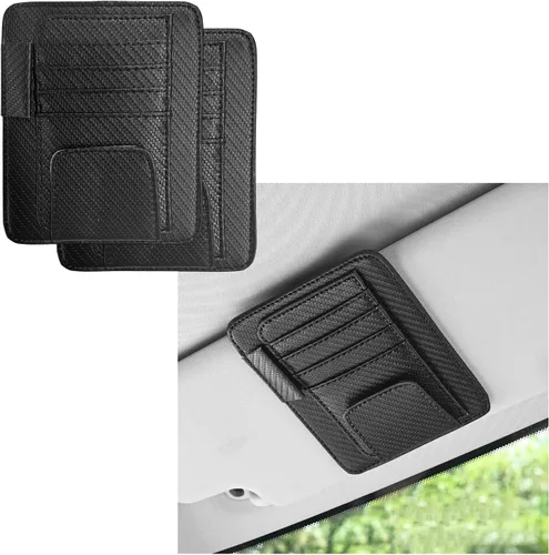 Vista 7 de Augeny Organizador de visera solar para automóvil, pequeño organizador y almacenamiento de visera, soporte para registro y documentos, accesorios
