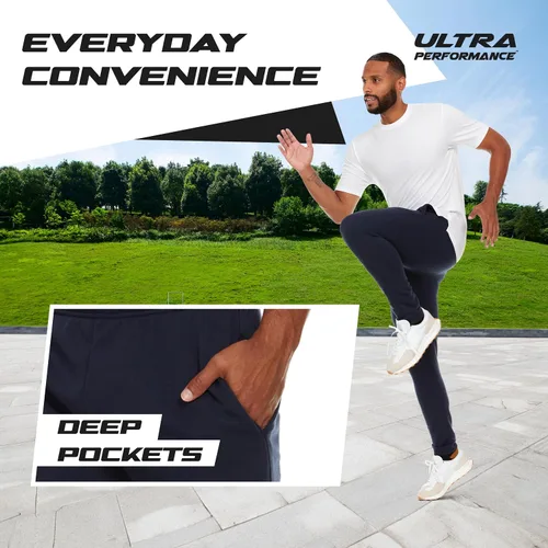 Vista 3 de Ultra Performance 3 Pack Mens Fleece Wide Leg Sweatpants with Pockets, Open Bottom Workout Sweatpants for Men