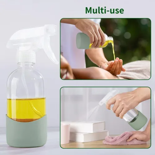 Vista 10 de HOMBYS Botellas vacías de vidrio transparente de 8 onzas con protección de funda de silicona, recipientes recargables para soluciones de limpieza
