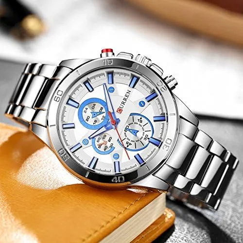Vista 3 de CURREN Reloj de pulsera 8275 para hombre reloj de cuarzo de lujo moda casual blanco plateado plateado Reloj de cuarzo