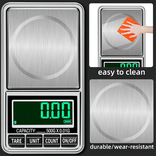 Vista 3 de Báscula digital de bolsillo para joyería, 17.64 oz, 0.00 oz, precisión recargable por USB, portátil, mini gramos, báscula de alimentos para moneda
