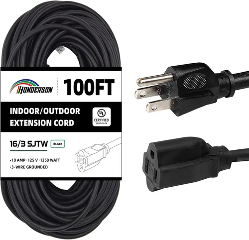 Vista 29 de Cable de Extensión HONDERSON, Certificación UL, Calibre 16, 1 Pie de Largo, Color Negro, 3 Puntas, Resistente, 16/3 SJTW, 13A, Cable de Energía