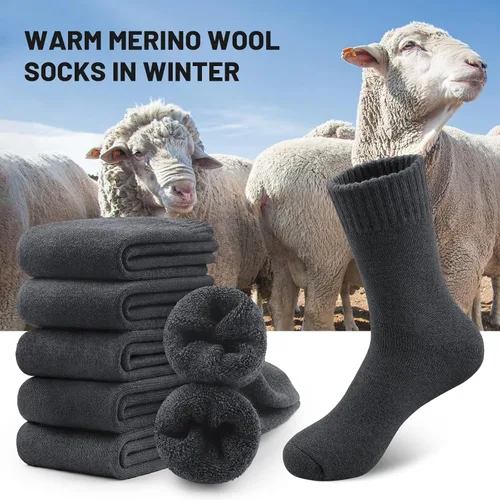 Vista 2 de SIMIYA 5 pares de calcetines de lana merino para hombre calcetines gruesos de lana de invierno calcetines cálidos y transpirables para hombre se