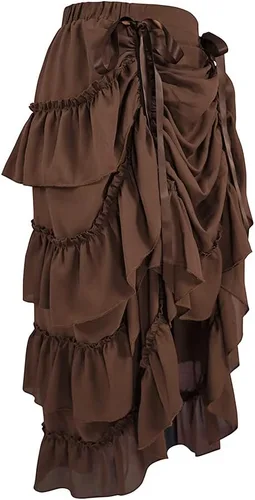 Vista 4 de Disfraz victoriano steampunk para mujer, falda de espectáculo alto y bajo