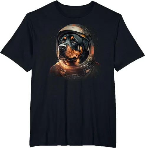 Vista 72 de Divertida camiseta Rottweiler con diseño de astronauta rottweiler en galaxia espacial, Negro