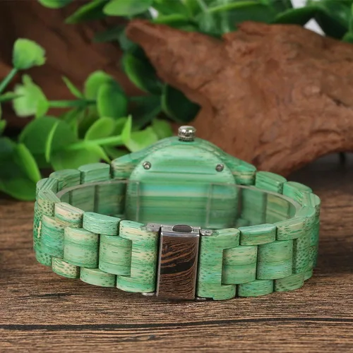 Vista 5 de Tiong Reloj de madera para mujer con correa de madera, diseño clásico analógico, colorido, de bambú, relojes para mujeres, parejas