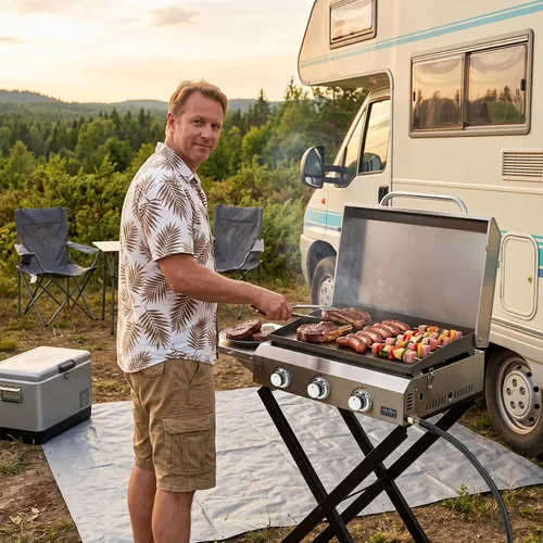 Vista 9 de ONLYFIRE GRILLS Plancha de gas propano de 3 quemadores con carro plegable