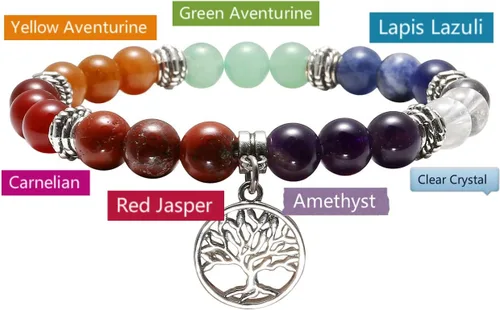 Vista 5 de Top Plaza Pulsera de curación de 7 chakras, reiki, piedras reales, yoga, meditación, mala, pulseras elásticas para mujeres, aleación de plata