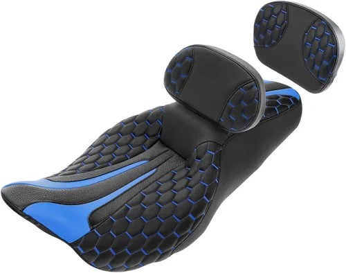 Vista 24 de Asiento de conductor, pasajero y piloto - SLMOTO Asiento de motocicleta de una pieza para 2 personas, compatible con Harley Touring Road King CVO