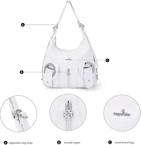 Vista 4 de Angel Kiss Bolso de mano estilo hobo para mujer bolso de hombro cruzado amplio bolso de mano con asa superior de cuero sintético lavado