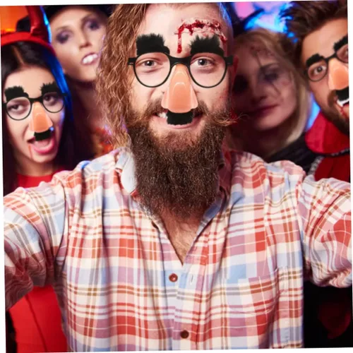 Vista 6 de Jorzer Gafas divertidas de Halloween de plástico con cejas, bigote y nariz, para niños y adultos, recuerdos de fiesta, 12 unidades, 4.72 x 4.33