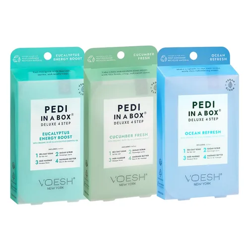 Vista 6 de VOESH Pedi in a Box - Potenciador de energía de eucalipto de 4 pasos, paquete de 3, juego de pedicura, pedicura en casa, pedicura de spa, remojo