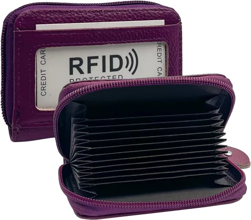 Vista 15 de Tarjetero RFID de bolsillo con ventana para ID, piel genuina, S, Negro