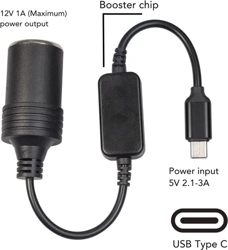 Vista 4 de Adaptador USB C a 12 V CC, USB C macho a 12 V para encendedor de cigarrillos de coche, convertidor de corriente hembra (salida 12V 3A)