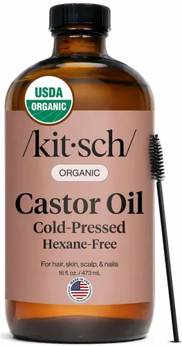 Vista 9 de Kitsch Aceite de Ricino Orgánico para el Crecimiento del Cabello - Aceite de Ricino 100% Puro, Prensado en Frío Orgánico Sin Refinar en Botella