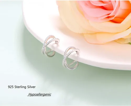 Vista 4 de Regalos de cumpleaños, aretes de aro de plata de ley 925 sin perforaciones, para mujeres y niñas, juego de 2