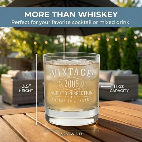 Vista 3 de Vintage 2005 Grabado 11oz Whisky Glass 21st Birthday Regalos para él ella 2-Claro